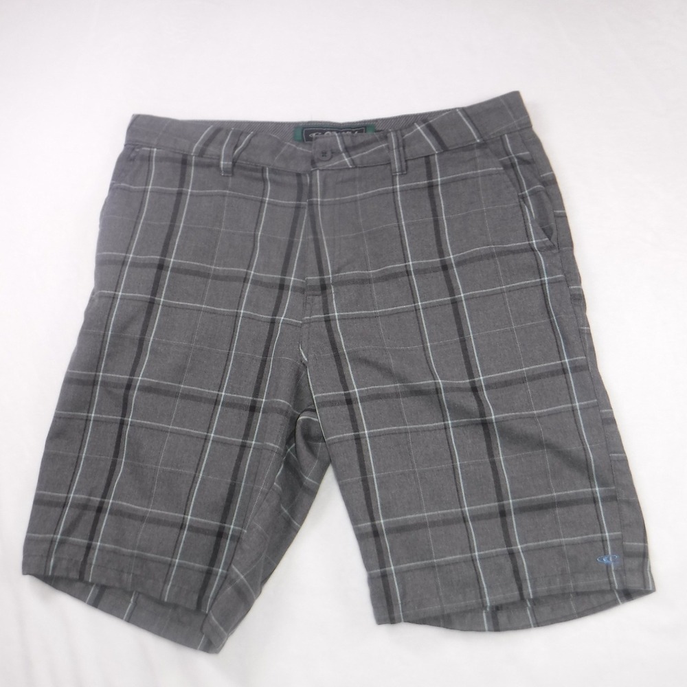 ONeill Mens Hybrid Shorts Size 36 Gray Plaid Flat Front Casual‎ Walking Shorts